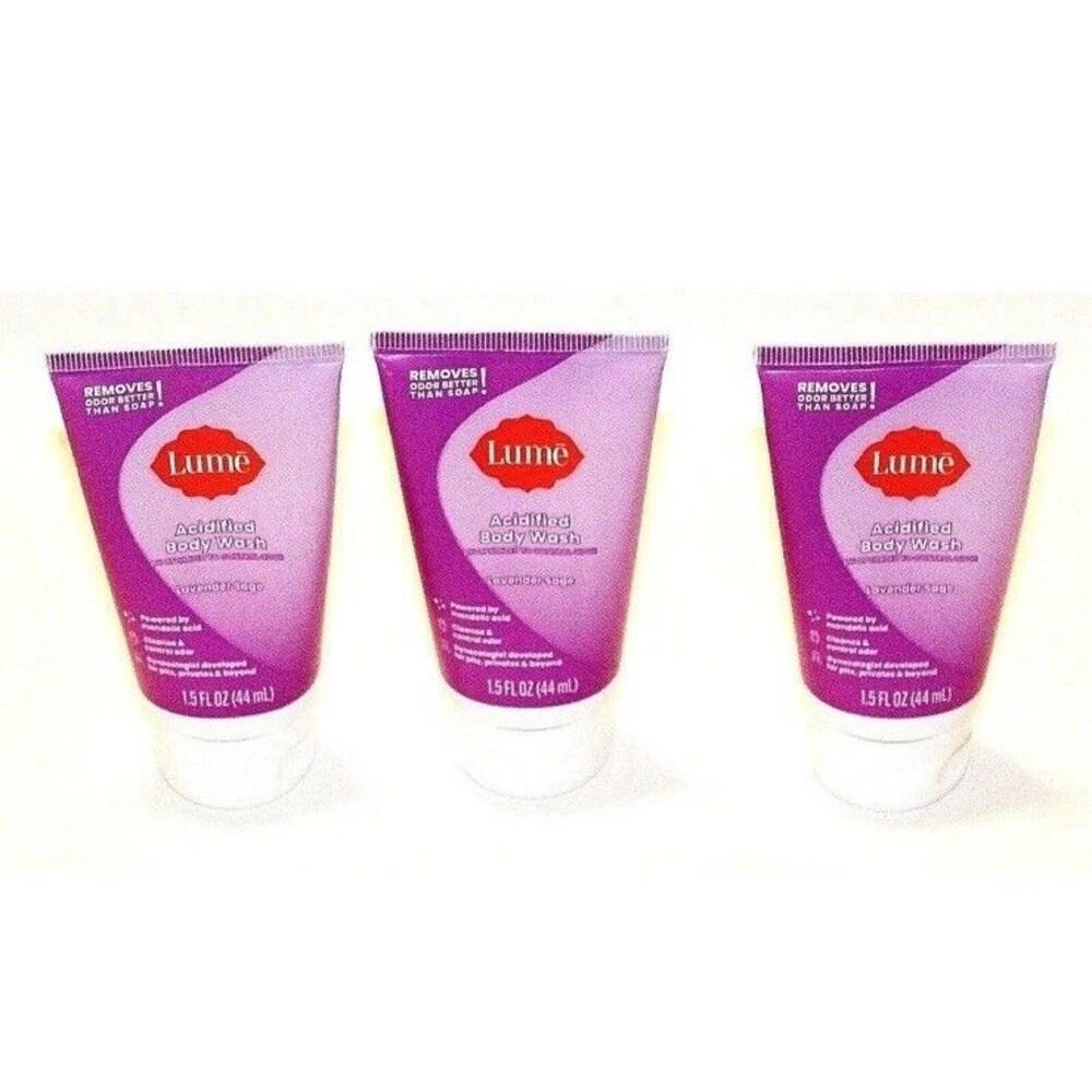 3 Pack!! Lume Acidified Body Wash Lavender Sage 1.5oz 44ml Travel Mini